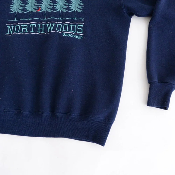 Vintage Lee Heavyweight Navy Embroidered Northwoods Wisconsin Collared Sweater M - Picture 5 of 13